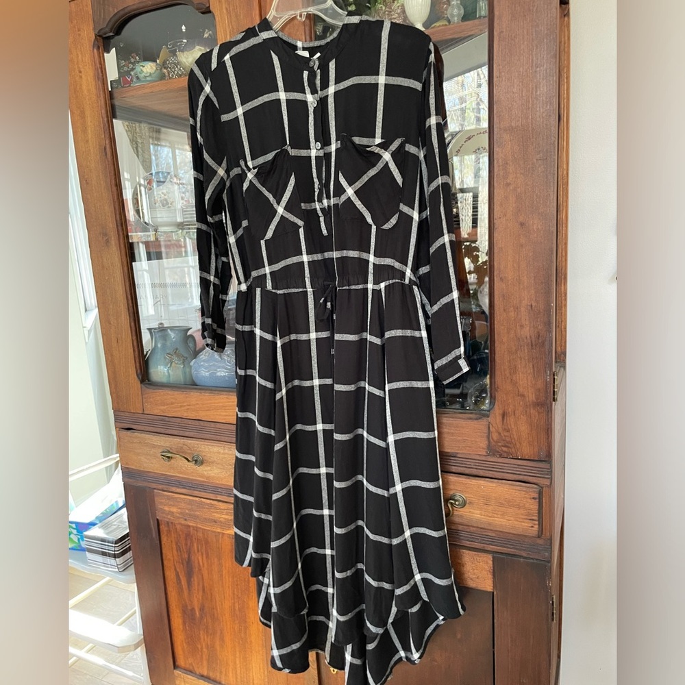 GAP Black and White Grid Midi Dress Small Tall